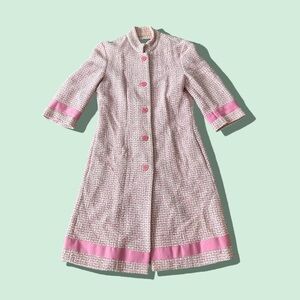Women’s MODA International Pink Tweed Vintage Style Button Front Pea Coat Sz 10